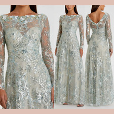 NWT Mac Duggal [ 4 ] 67498 Floral Embroidered Illusion Long Sleeve Gown #J1712