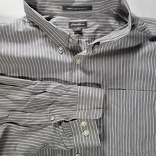 Eddie Bauer Men's 3XL Wrinkle Free Relaxed Fit Gray Stripe Long Sleeve Shirt