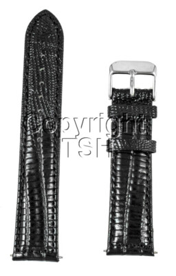18 mm BLACK LEATHER WATCH BAND LIZARD GRAIN WSPRNG BAR