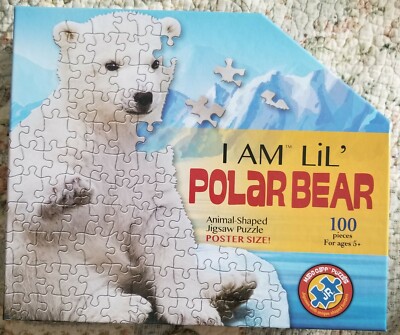 New I AM Lil' Polar Bear100 Piece Unique Animal Shaped Jigsaw Puzzle Poster Size