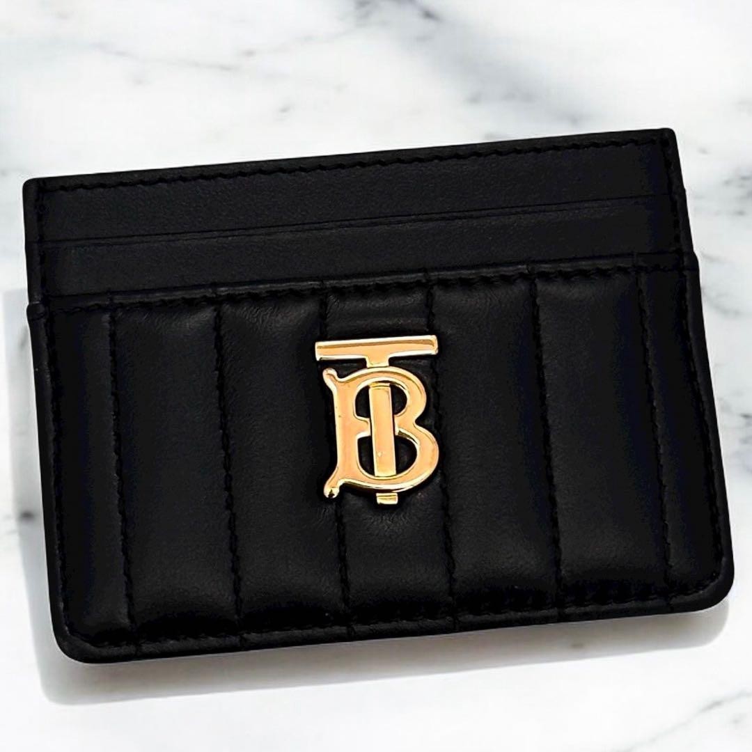 BURBERRY Lola Quilted Card Case TB Logo Leather Black 3.9 inch Used Very Good