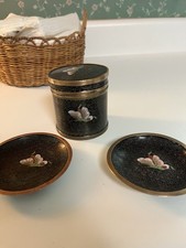 Vintage 3 Piece Chinese Cloisonn&eacute; Enamel Set-Smoking Set-Tea Caddy-Trinket