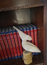 Vintage Handcrafted Wood Pelican Sculpture Coastal Nautical Rope Folk Art 11"
