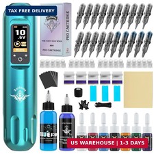 Tattoo Machine Kit Rotary Wireless Tattoo Gun Kit with 20pcs Extra Smooth Cartri