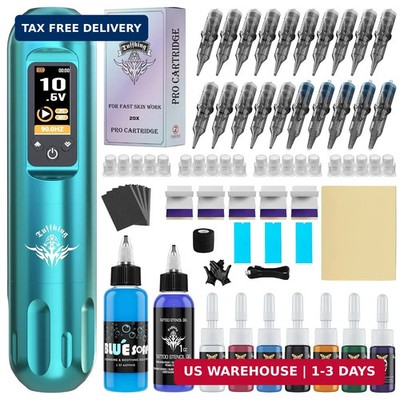 Tattoo Machine Kit Rotary Wireless Tattoo Gun Kit with 20pcs Extra Smooth Cartri