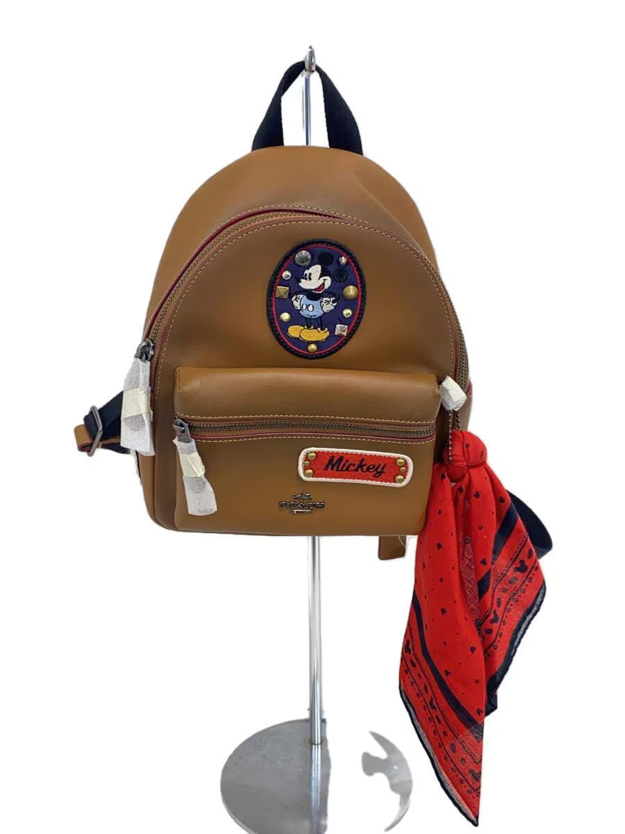COACH Disney Leather Backpack in Camel Brown Solid F59356