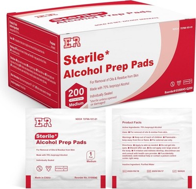 Ever Ready First Aid Alcohol Prep Pads, Medium 2-Ply Alcohol Wipes, individually