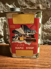 Vintage One Quart Tin Litho Maple Syrup Tin - Colorful - Recipes On Back Of Tin!