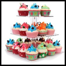 3 Tier Square Clear Acrylic Cupcake Stand, Clear Cupcake Display Stand Tower ...