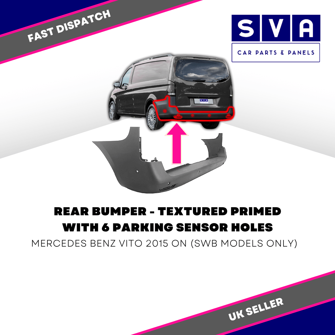 Mercedes Vito 2015> Rear Bumper Primed Swb Only +6 Pdc Holes Insurance Approved