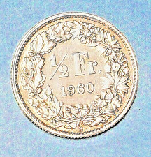SWITZERLAND  ( 1 ) COIN 1/2 FRANC  1960 B  EXTRA FINE/ALMOST UNC 0.8350 SILVER