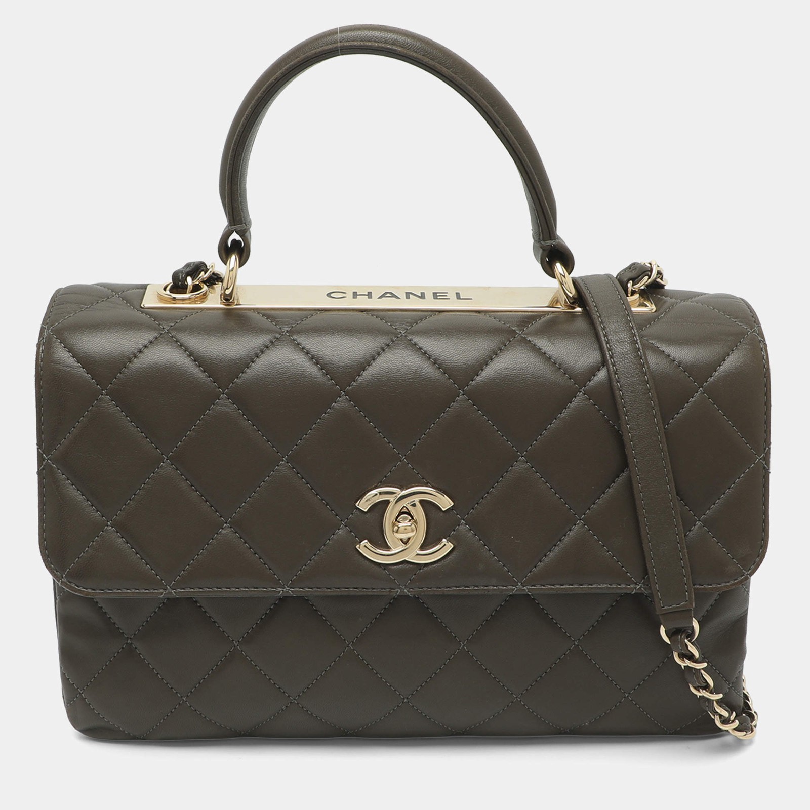 Chanel Trendy CC Medium Dark Olive Quilted Leather Top Handle Bag