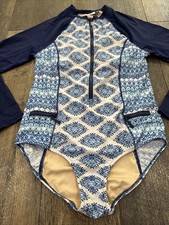 Cabana Life Batik Blue Unisuit Rashguard Swimsuit Medium Long Sleeves