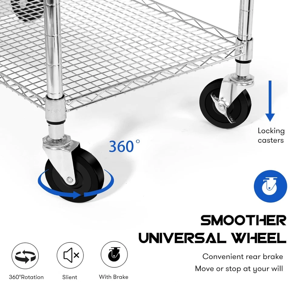 Heavy Duty Utility Cart with Handle 990lbs Capacity Metal 3 Tier Rolling Carts - Image 4 of 4