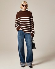 J.Crew Sz Small 2025 Rollneck  Sweater in Brown Ivory Stripes Excellent