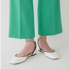 J.Crew Womens White Patent Leather Mary Jane Flats With Black Trim  Ankle Strap