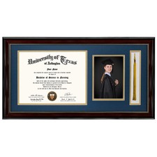 GraduationMall 11x22 Mahogany Diploma Frame with Tassel Holder and Picture for 8
