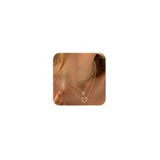 Gold Necklace for Women 14K Gold Plated Initial Necklaces Layered Heart Letter N