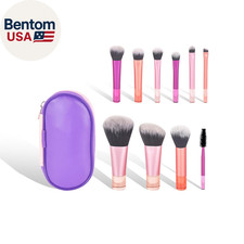 Portable 10Pcs Mini Travel Makeup Brush Set with Pouch, Full Face Soft Synthetic