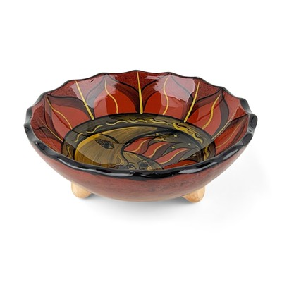 #ad #ad Vintage Celestial Moon Sun Hand Painted Talavera Clay Bowl Footed Hippie Boho $24.50