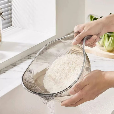 Rice Washing Bowl Plastic Colander Sieve Vegetable Drainer Basket Kitchen Tools 