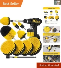 Yellow 10-Piece Drill Brush Set - Perfect for Upholstery, Tile & Grout Cleansing