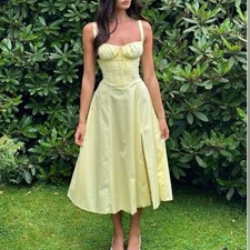 NWOT HOUSE OF CB 'Carmen' Buttercup Bustier Corset Yellow Sundress Sz XS