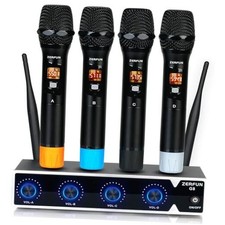 Pro Wireless Microphone System 4 Channel, UHF Metal G8 Battery 4 Handheld Set