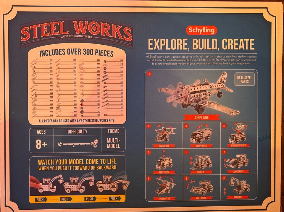 Schylling Steel Works Mechanical Multi-Model Set Construction 300+ Pcs. NIB - Image 2 of 2