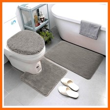 Collection 3 Piece Soft Microfiber Bathroom Rug Set Non-Slip Bath Rug with Ru...