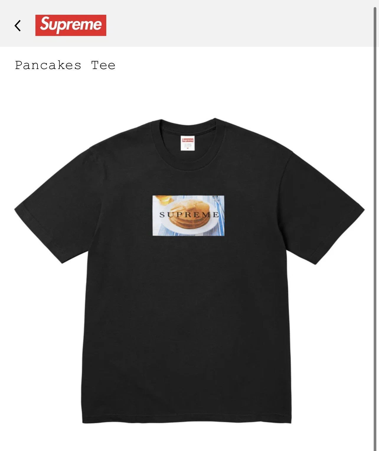 T shirt noir Supreme Pancakes neuf taille M