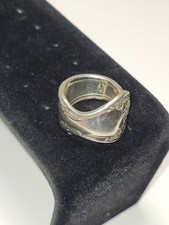 Vintage Handmade Spoon Ring Silver Tone Adjustable SI Stamp Ornate Floral Bands