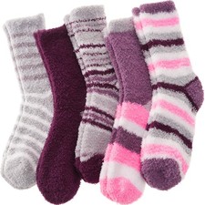 5 Pairs Fuzzy Slipper Socks, Fluffy Warm Winter, Gift, Stocking Stuffer