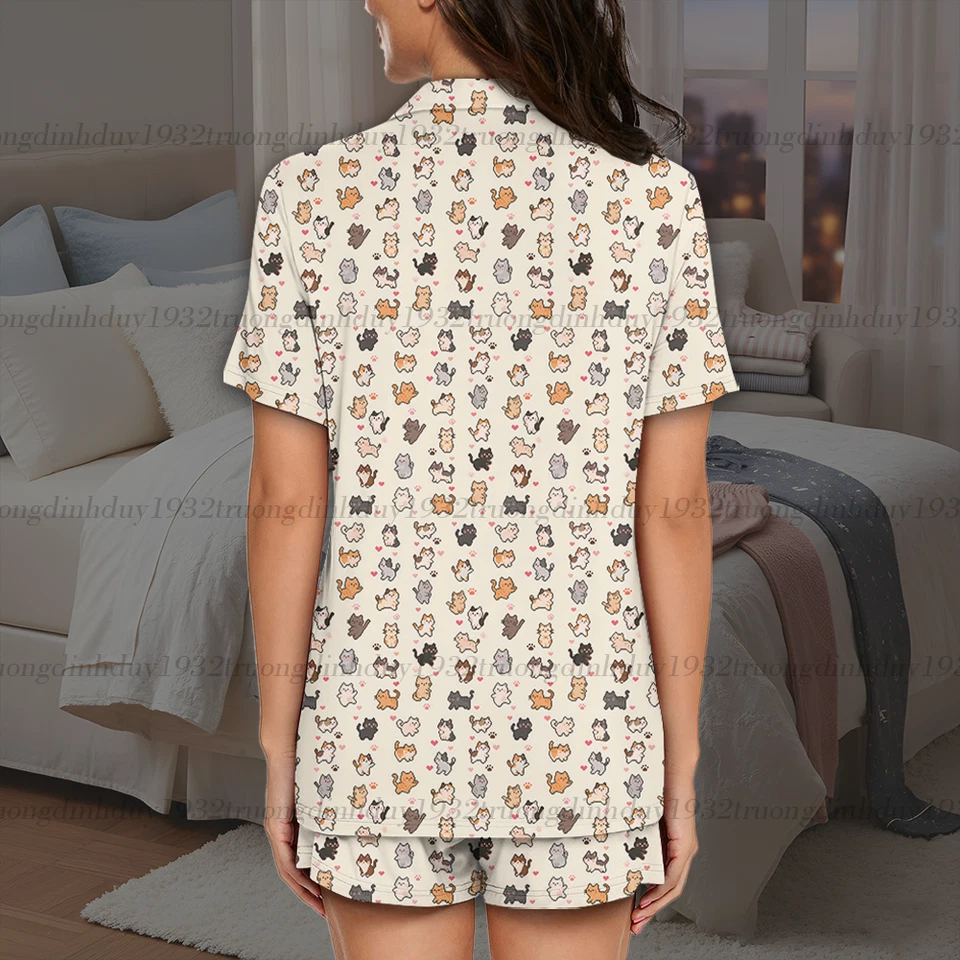 Conjunto de pijama casal gato, roupa de dormir de algodão macio, presente combinando para amante de animais de estimação - Imagem 2 de 4