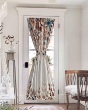 Orange Eucalyptus Leaves Black Out French Door Curtains for Door Window,