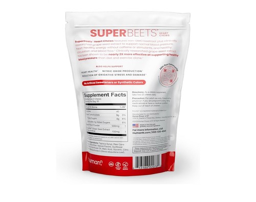 HumanN SuperBeets Heart Chews, Nitric Oxide and Blood Pressure Support- 60 count - Picture 2 of 8
