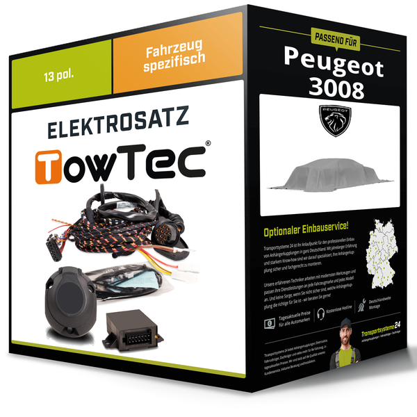 Elektrosatz 13-Pol Spezifisch für Peugeot 3008 12.2009-12.2017 ABE Towtec-image
