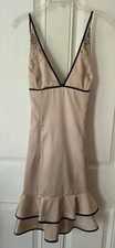 Y2K Vintage Nude Satin Slip Dress Rhinestone Straps Ruffle Hem Cocktail Dress