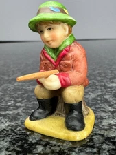 Lefton Colonial Village 11536 Boy Fishing (Sitting) New Old Stock  Box 22 Rare