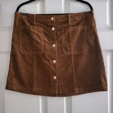 GAP Brown Corduroy Mini A-Line Skirt Women's 14/32 Button Front