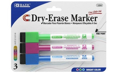 BAZIC Bright Colors Magnetic Dry-Erase Markers (3/Pack)