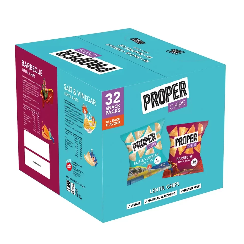 Proper Chips BBQ and Salt & Vinegar Mixed Case 32 x 14g