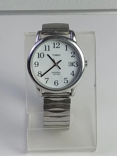 Vintage Timex Indiglo WR 30M Date Men's Silver Tone Quartz Watch T2H281