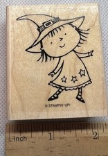 HAPPY WITCH HALLOWEEN COSTUME child kid Stampin' Up WOOD MOUNT RUBBER STAMP
