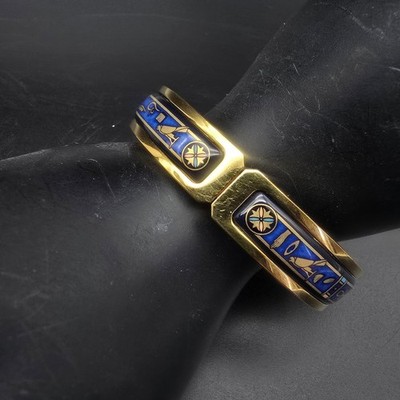 Michaela Frey Wille Egyptian Revival Bangle Bracelet Gold Tone Blue Colorful