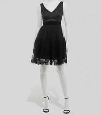 Taylor Women's Black Embellished Skirt Mesh Fit & Flare Cocktail Dress Size 8