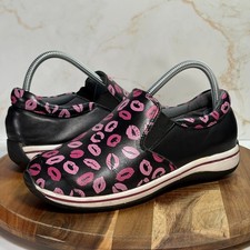 Alegria PG Lite Slip-On Shoes Pink Lips Print Black Leather EU 37 US 7.5 Nurse