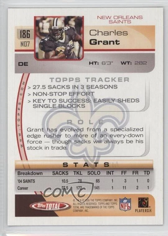 2005 Topps Total Silver Charles Grant #186 - Image 2 of 2