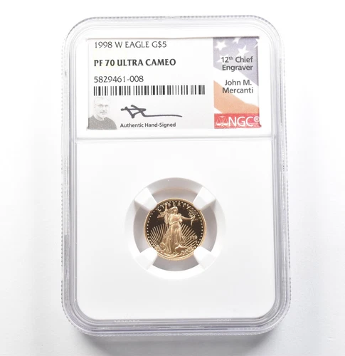 1998-W $5 American Gold Eagle Mercanti 1/10 Oz PF70 UCAM NGC *0085
