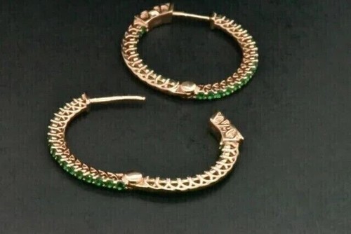 2.50Ct Round Cut Lab-Created Emerald 14K Rose Gold Plated Women's Hoop Earrings - Picture 5 of 6